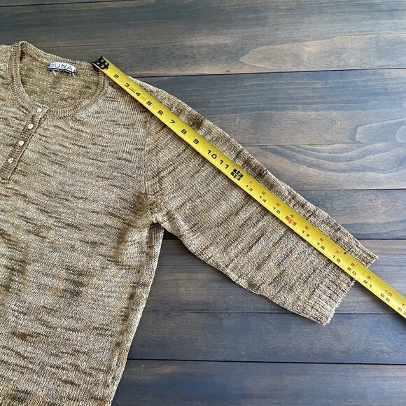 Duna Hand Loomed Button 3/4 Sleeve Knit Yellow Gold Sweater Large (A6) - Picture 5 of 6